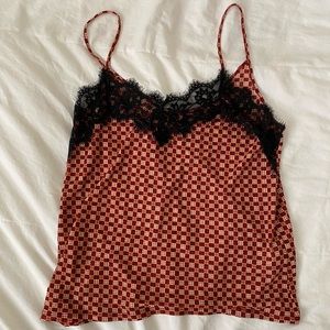 red tank top with black lace